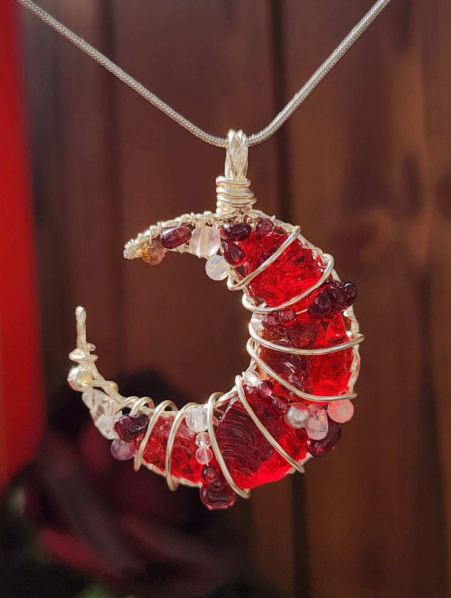 Garnet Moon Crystal Pendant