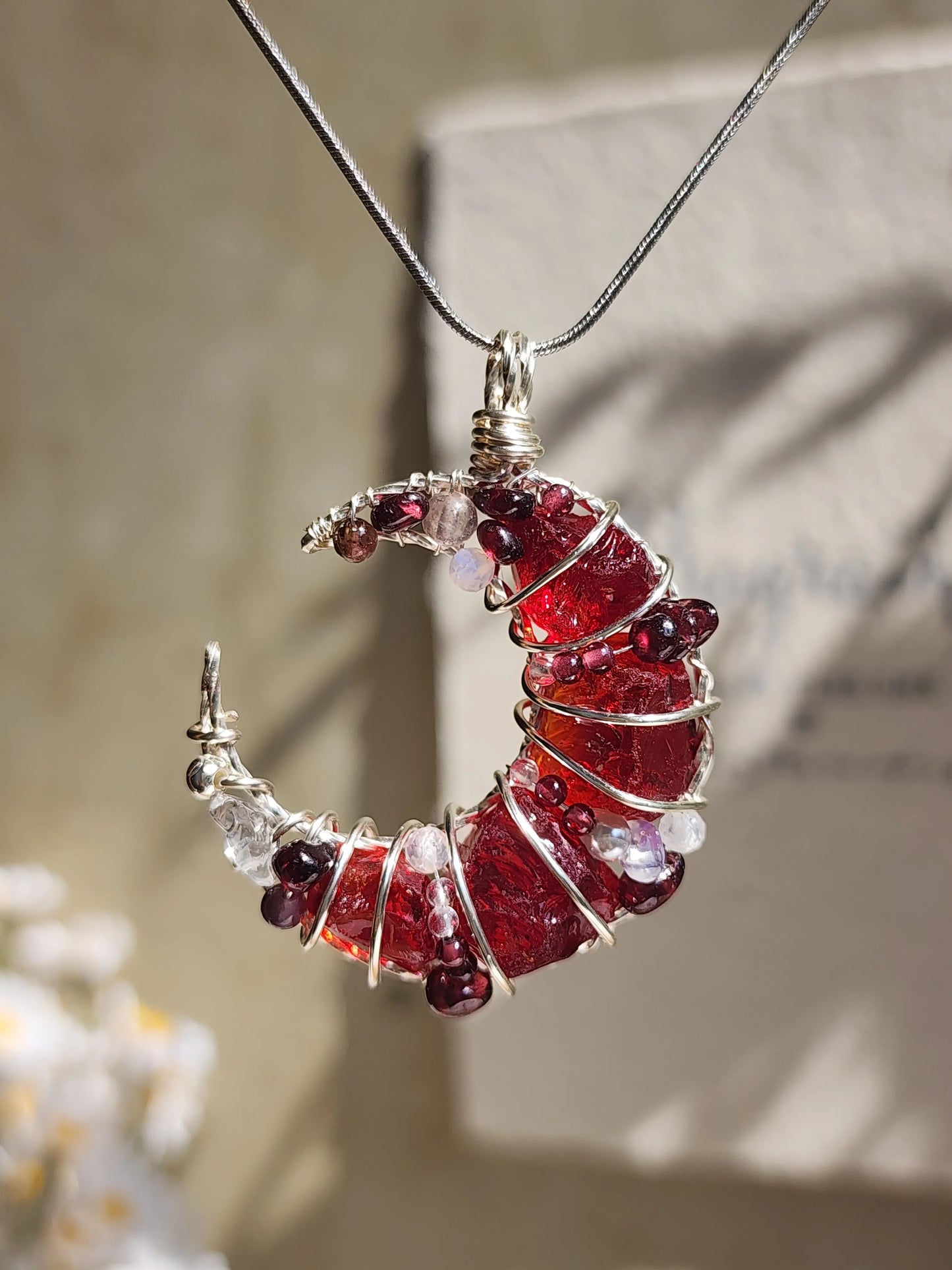 Garnet Moon Crystal Pendant