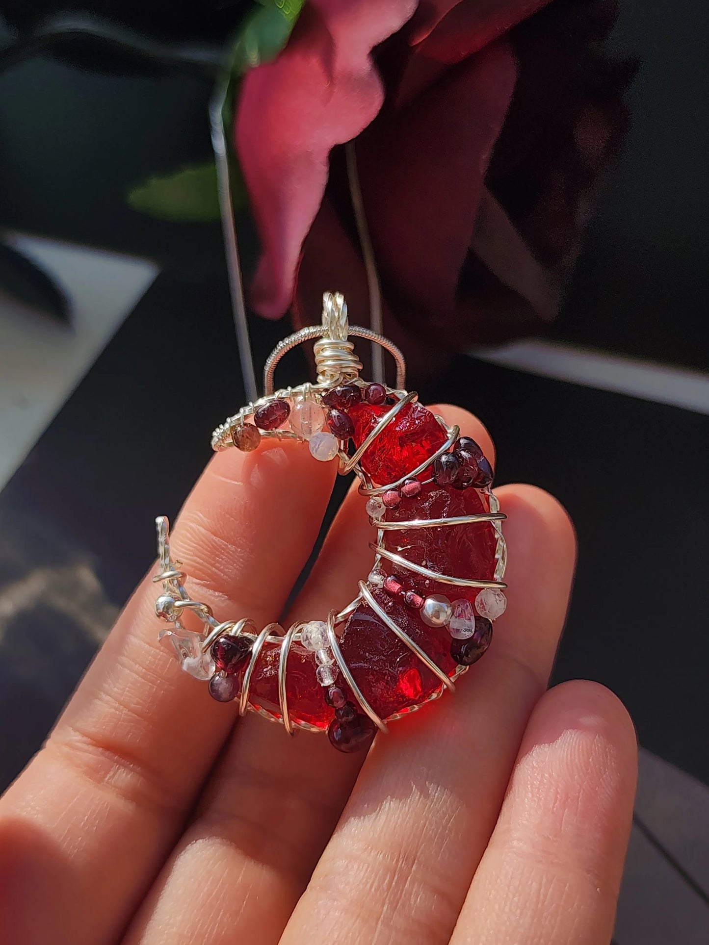 Garnet Moon Crystal Pendant
