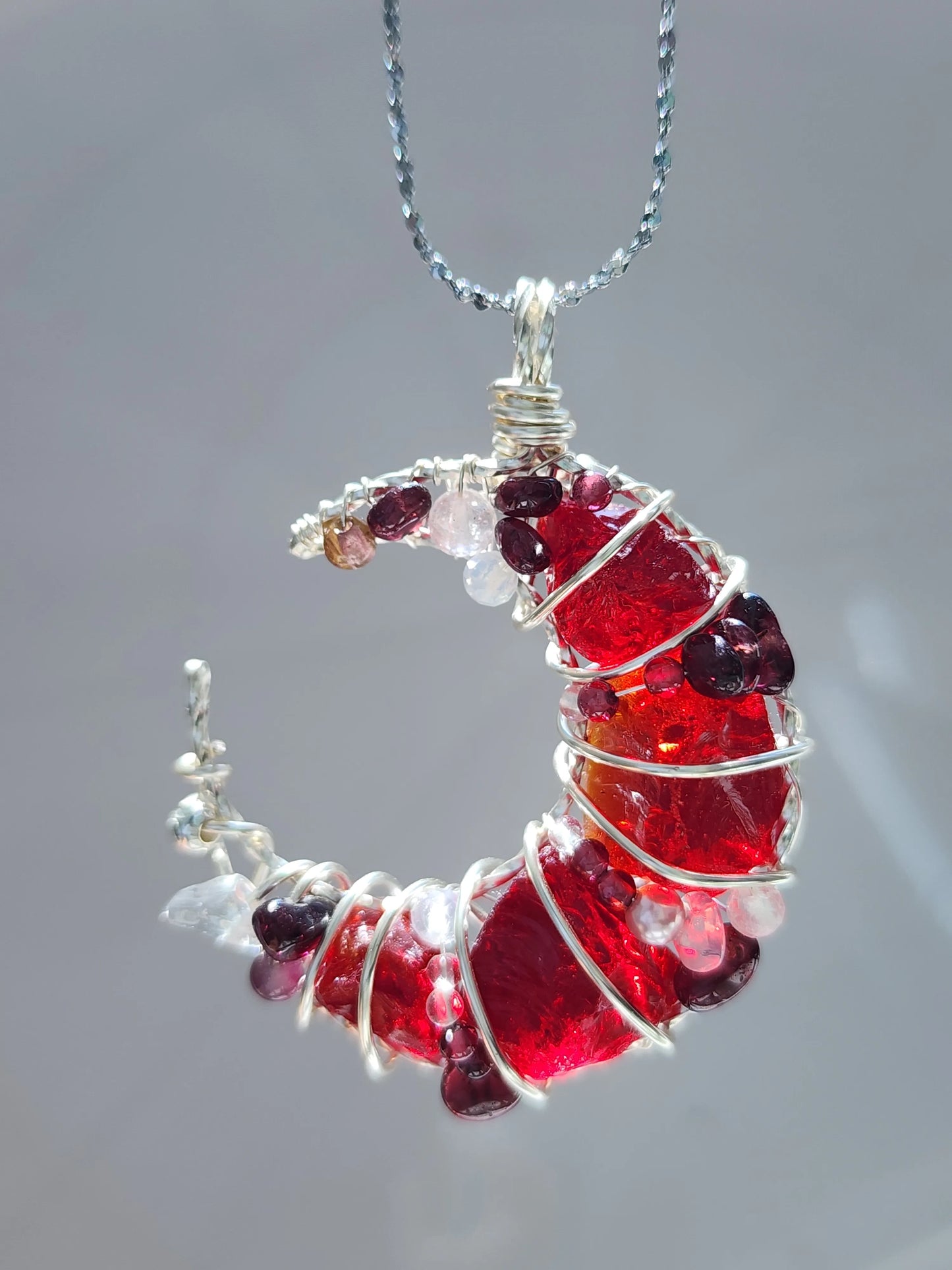 Garnet Moon Crystal Pendant