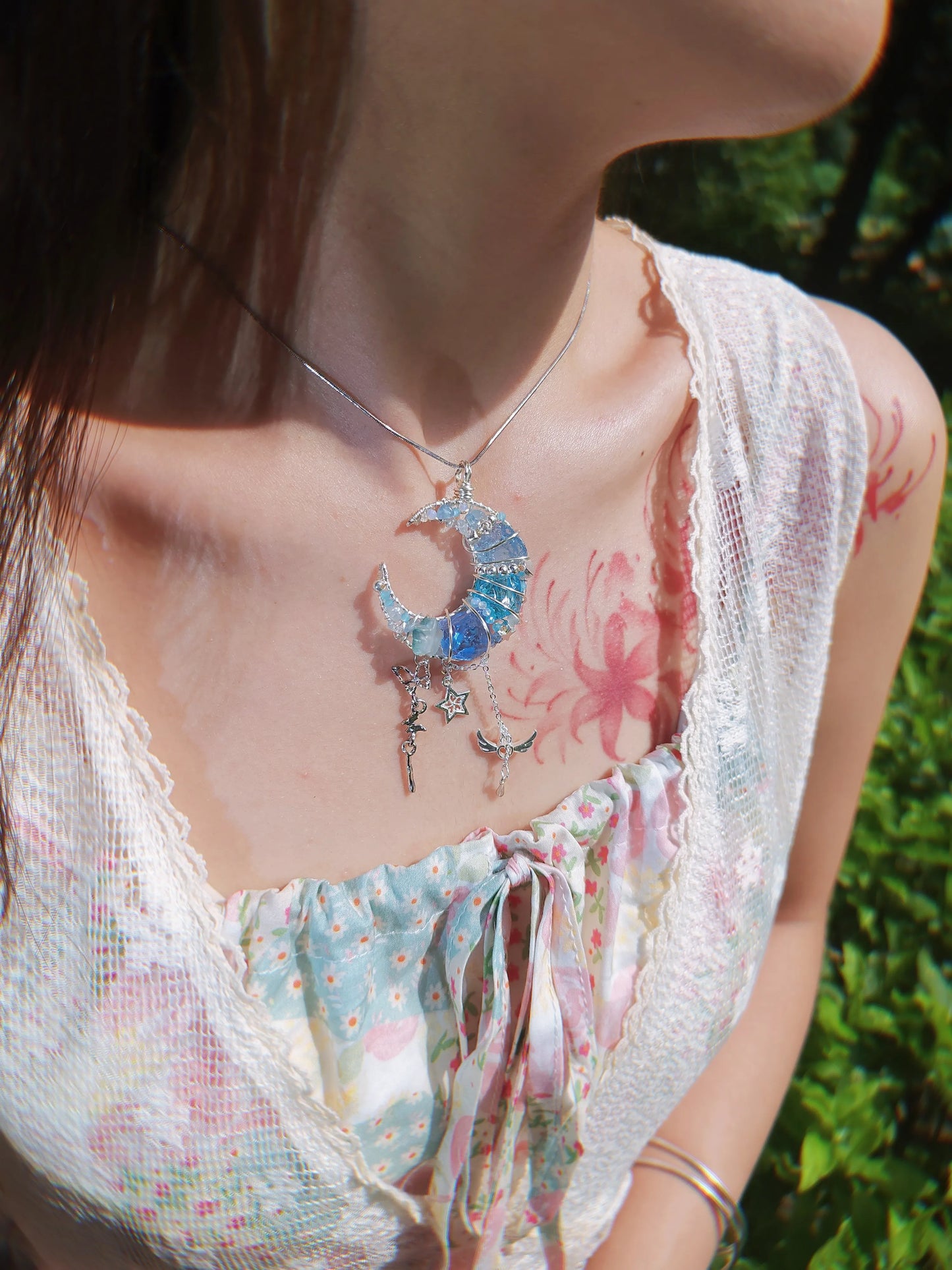 Azure Angel Moon Pendant