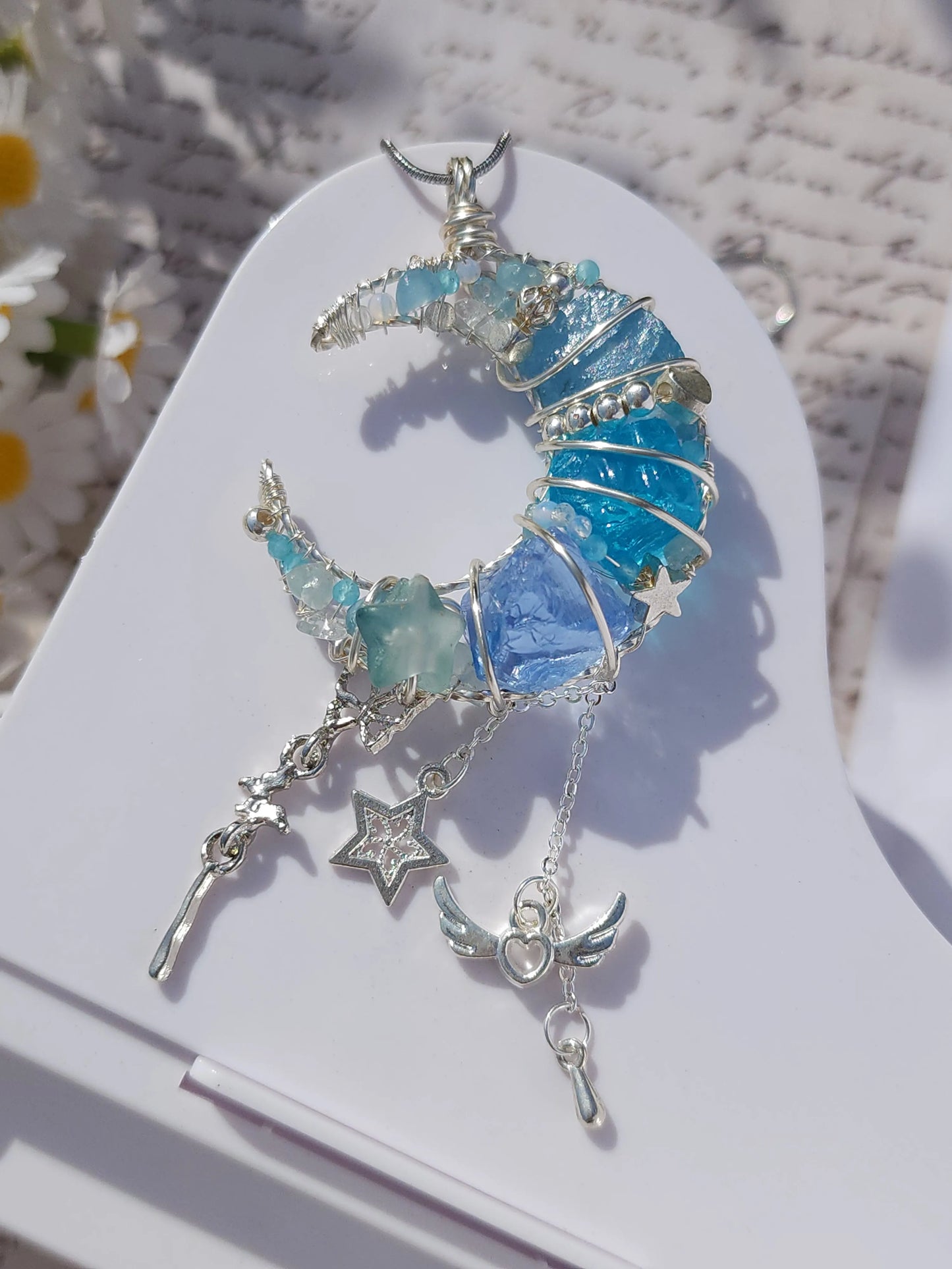 Azure Angel Moon Pendant
