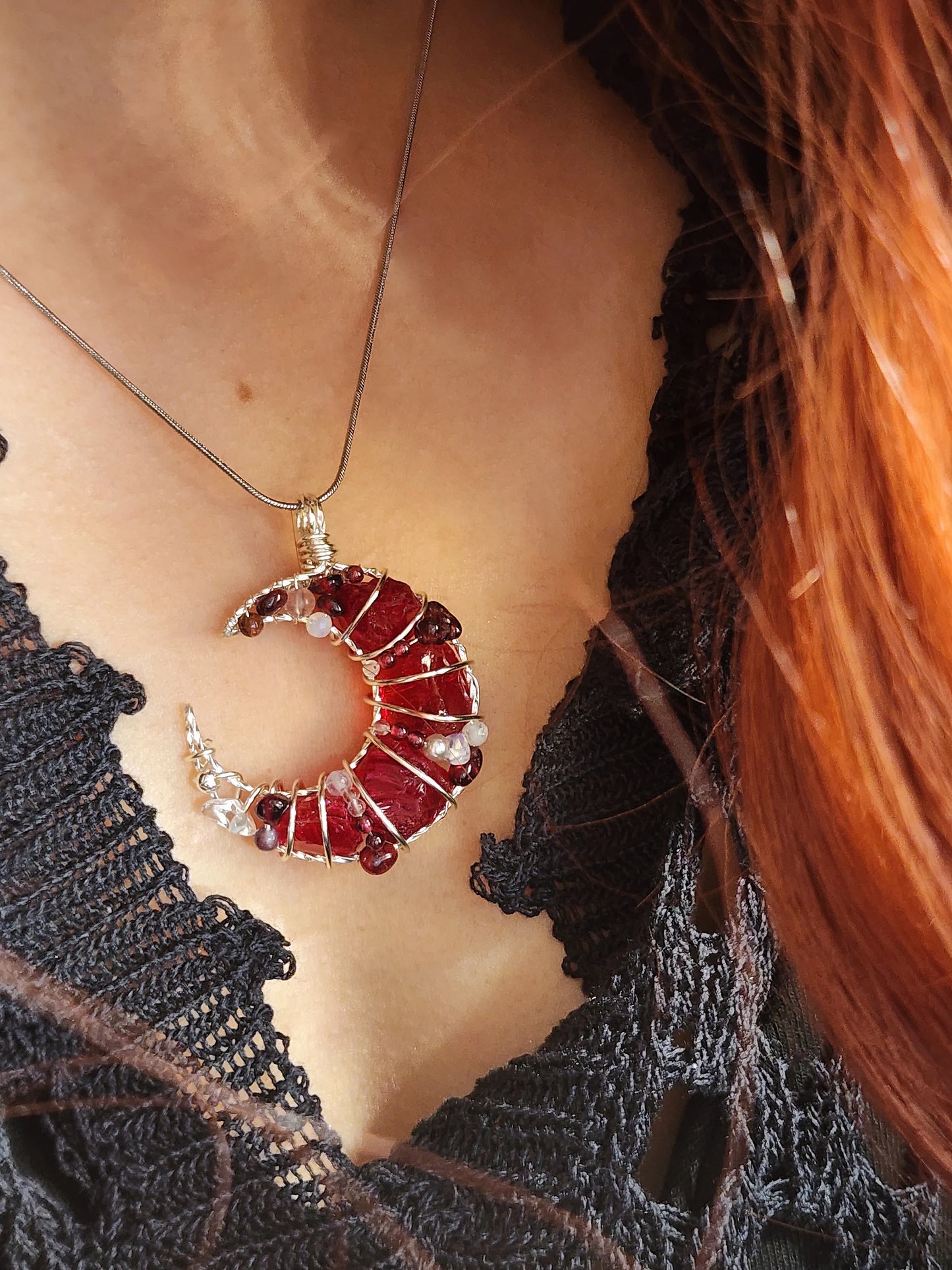 Garnet Moon Crystal Pendant