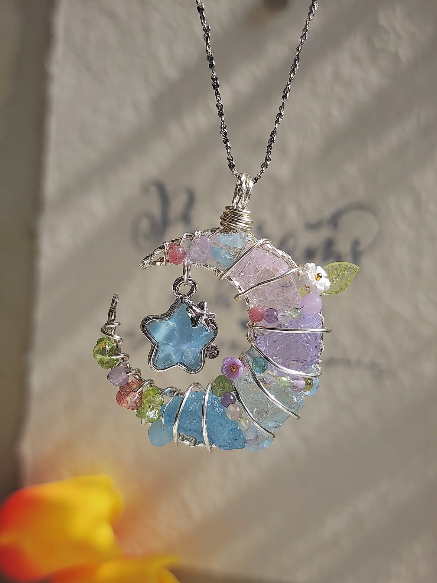 Blue Star & Moon Crystal Pendant