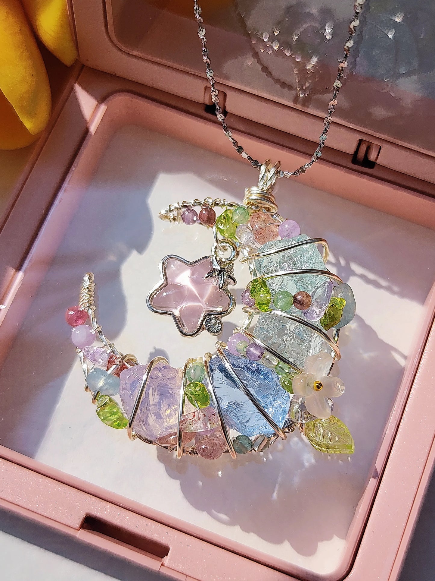 Pink Start & Moon Crystal Pendant