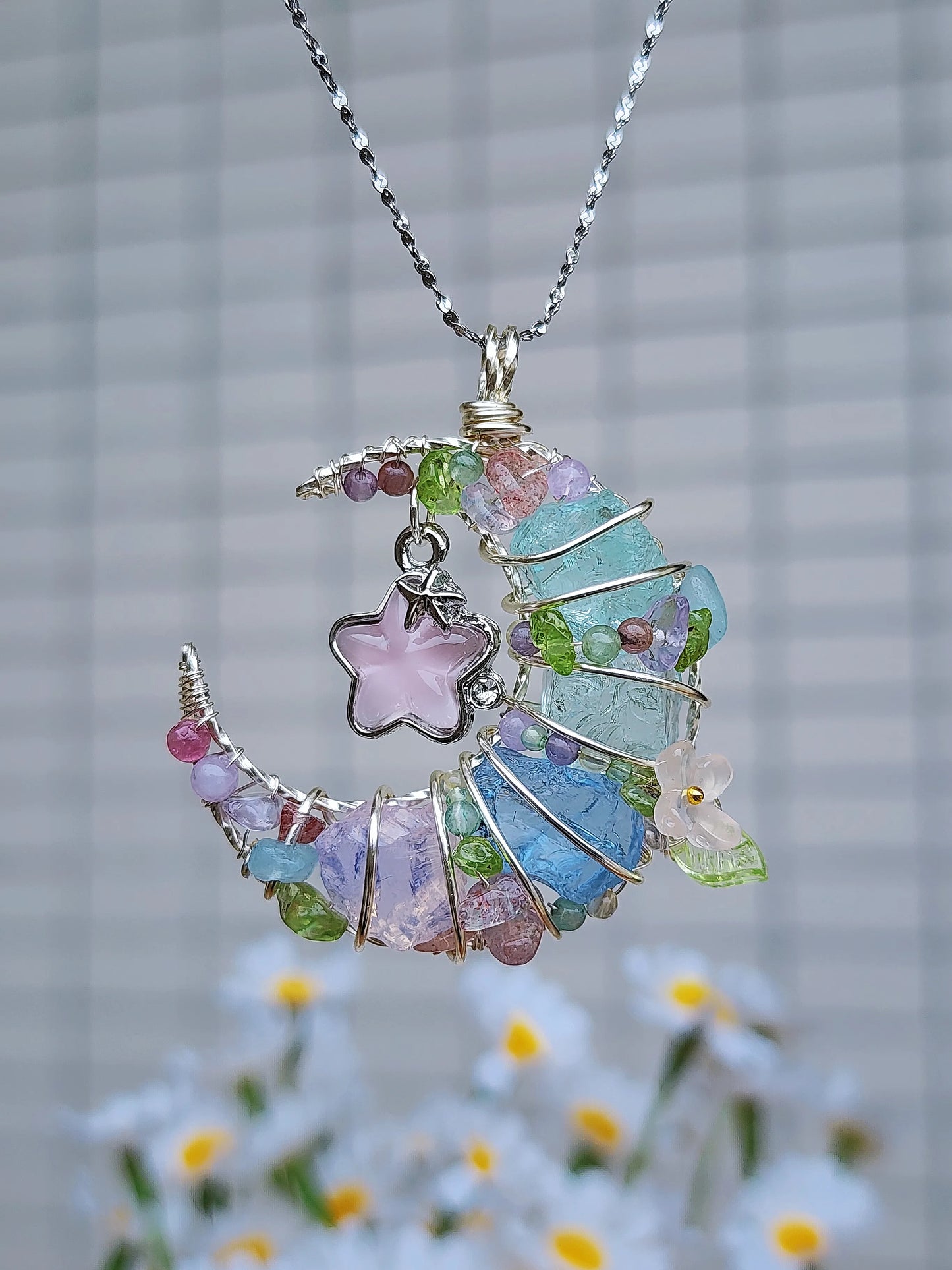 Pink Start & Moon Crystal Pendant