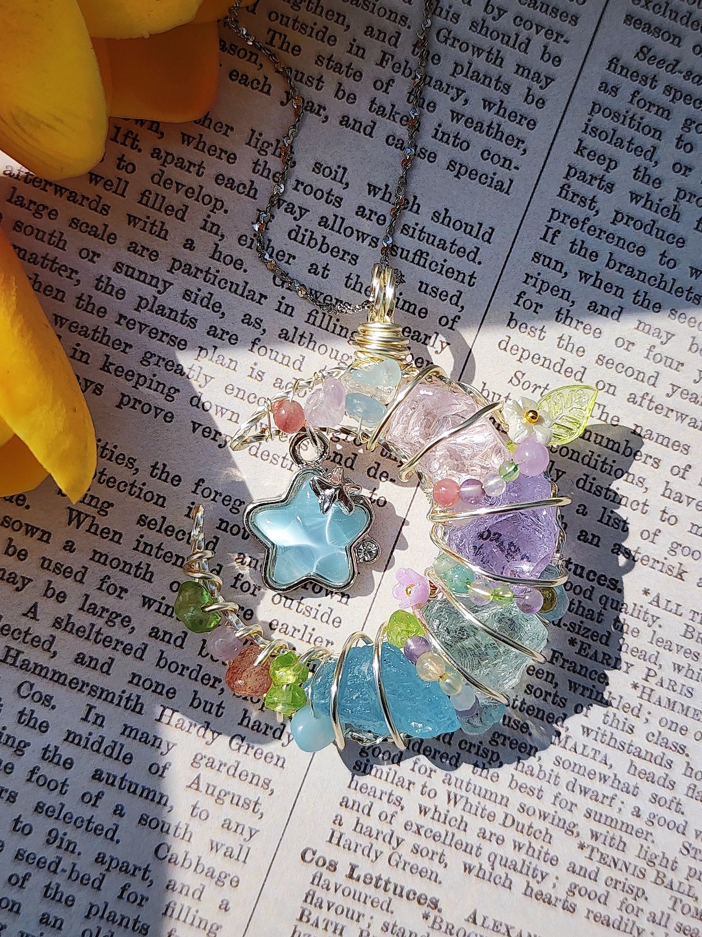 Blue Star & Moon Crystal Pendant