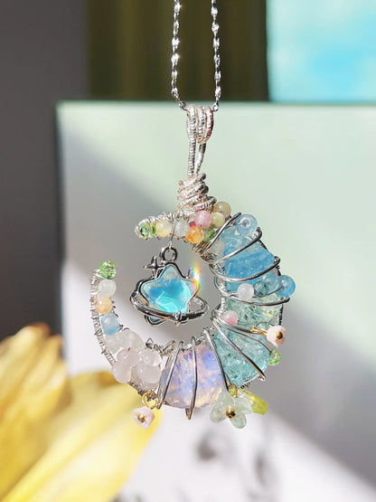 Cosmic Duo｜Blue Star & Moon Crystal Pendant