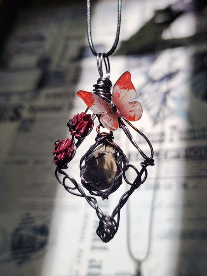 Woodland Butterfly & Rose Pendant