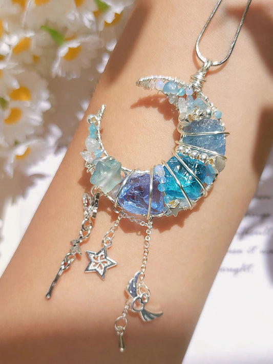 Azure Angel Moon Pendant