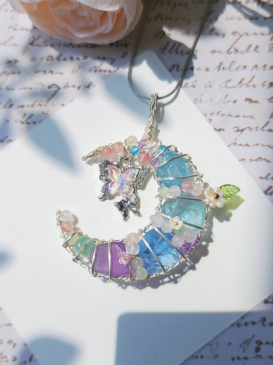 Pink Butterfly & Moonlit Petals Pendant