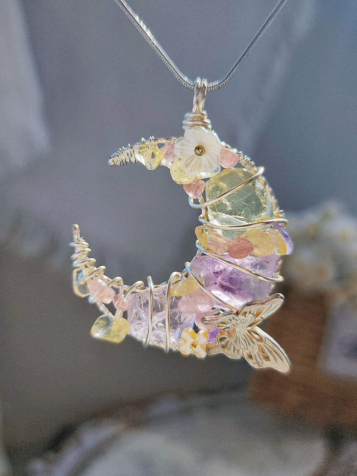 Lunar Bloom Butterfly Necklace