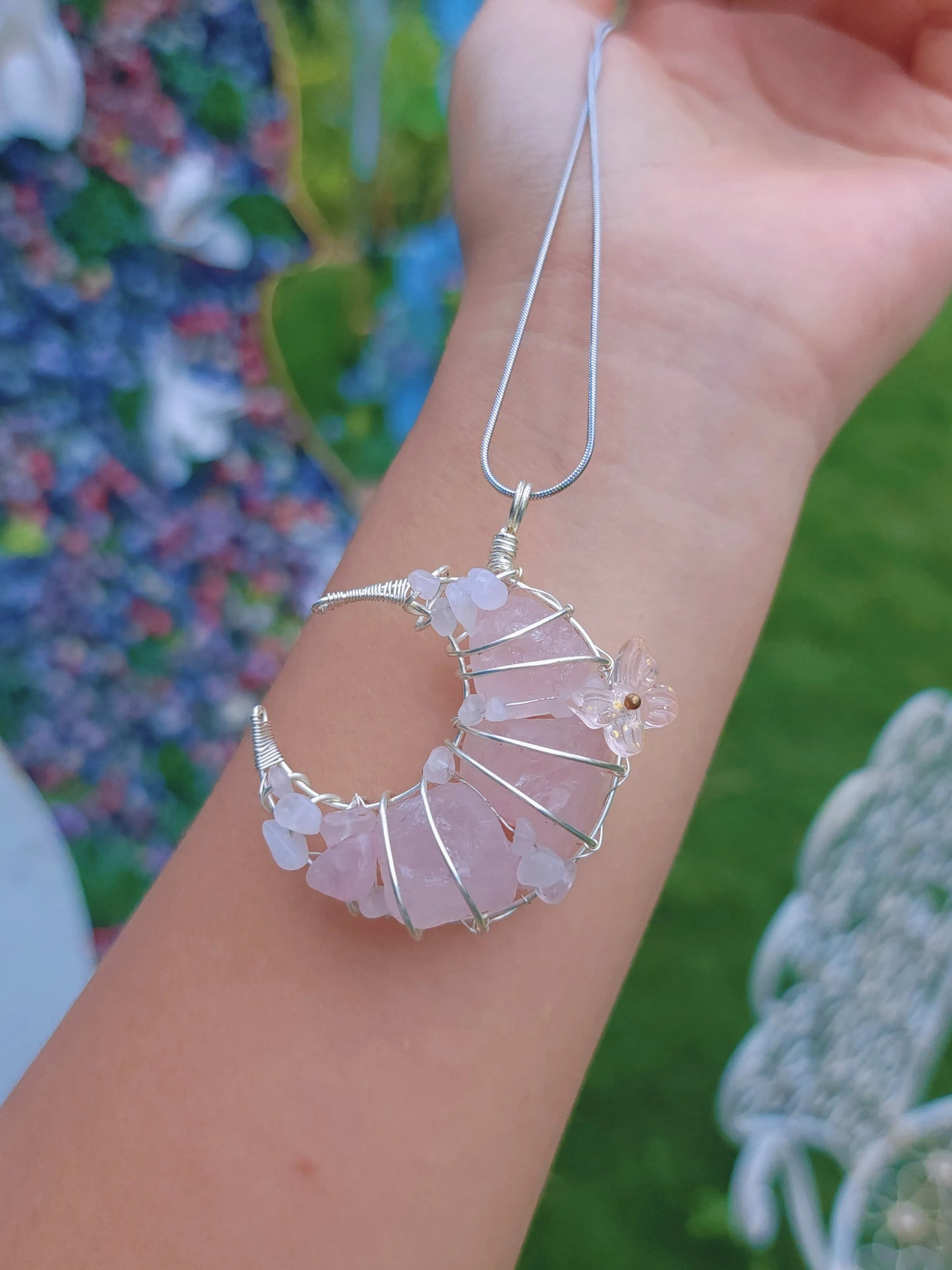 Pink crystal moon pendant