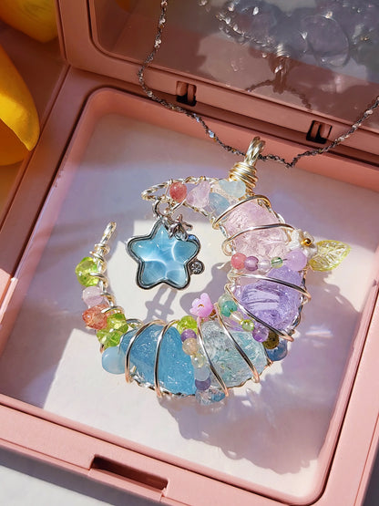 Blue Star & Moon Crystal Pendant
