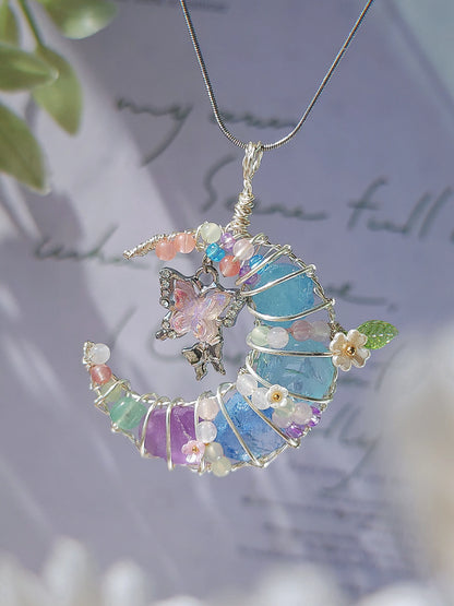 Pink Butterfly & Moonlit Petals Pendant