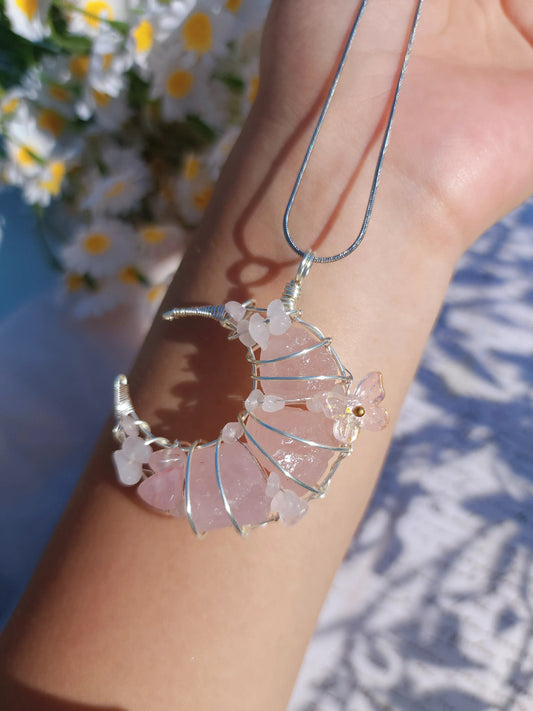 Pink crystal moon pendant