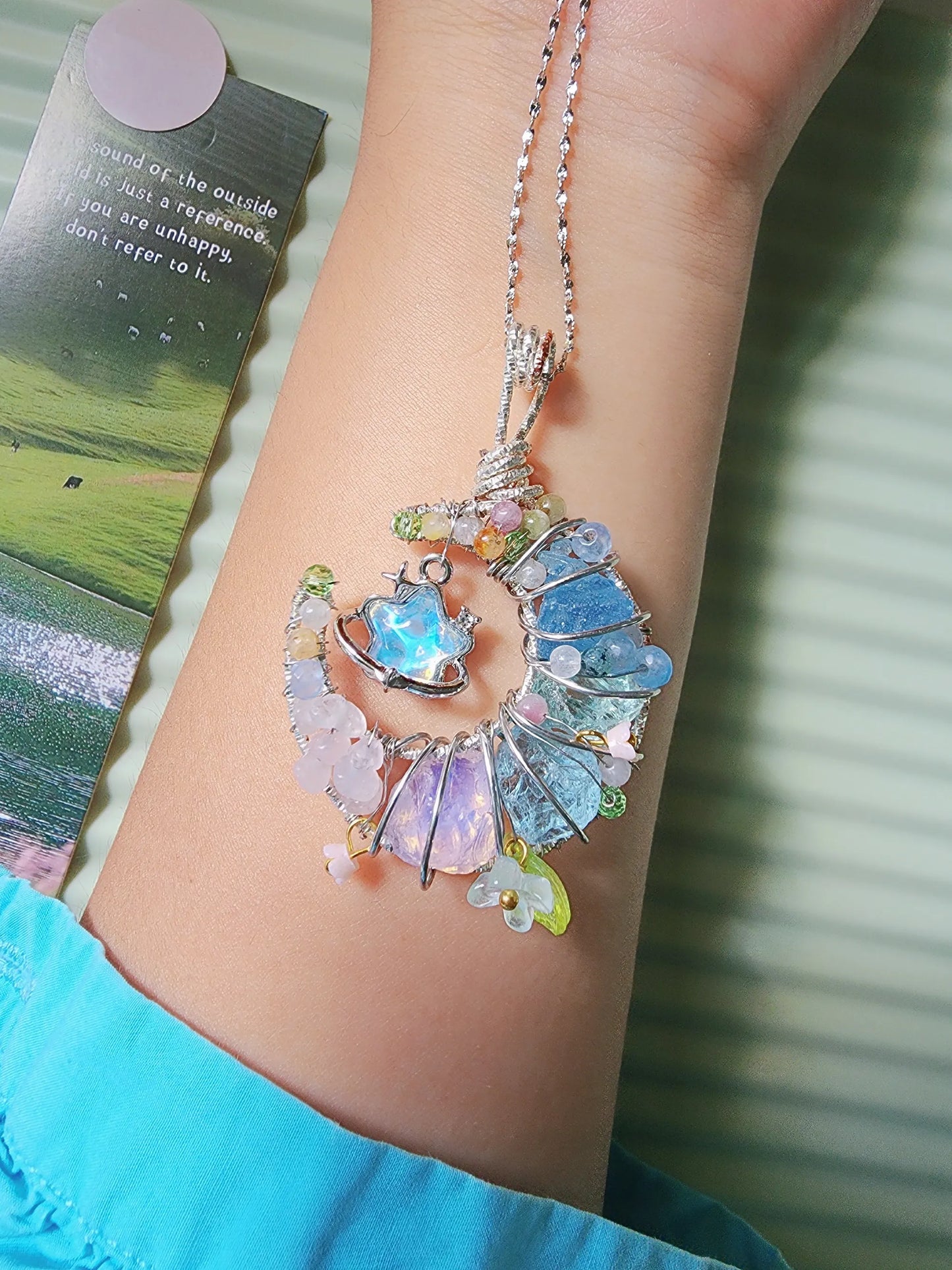 Cosmic Duo｜Blue Star & Moon Crystal Pendant