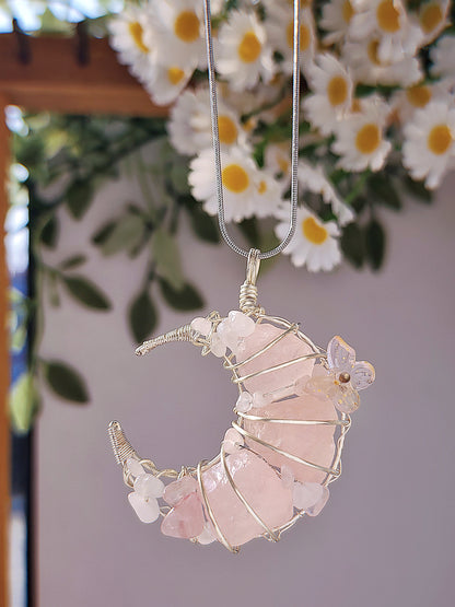 Pink crystal moon pendant