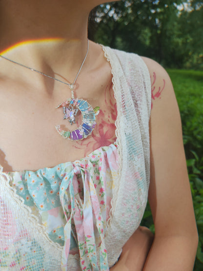 Pink Butterfly & Moonlit Petals Pendant