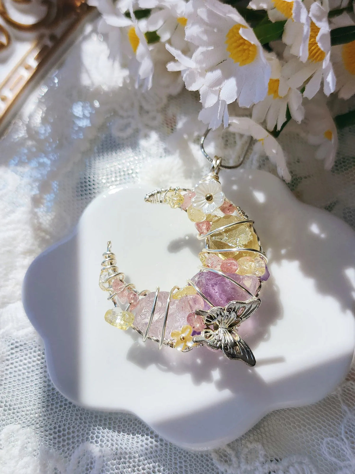 Lunar Bloom Butterfly Necklace