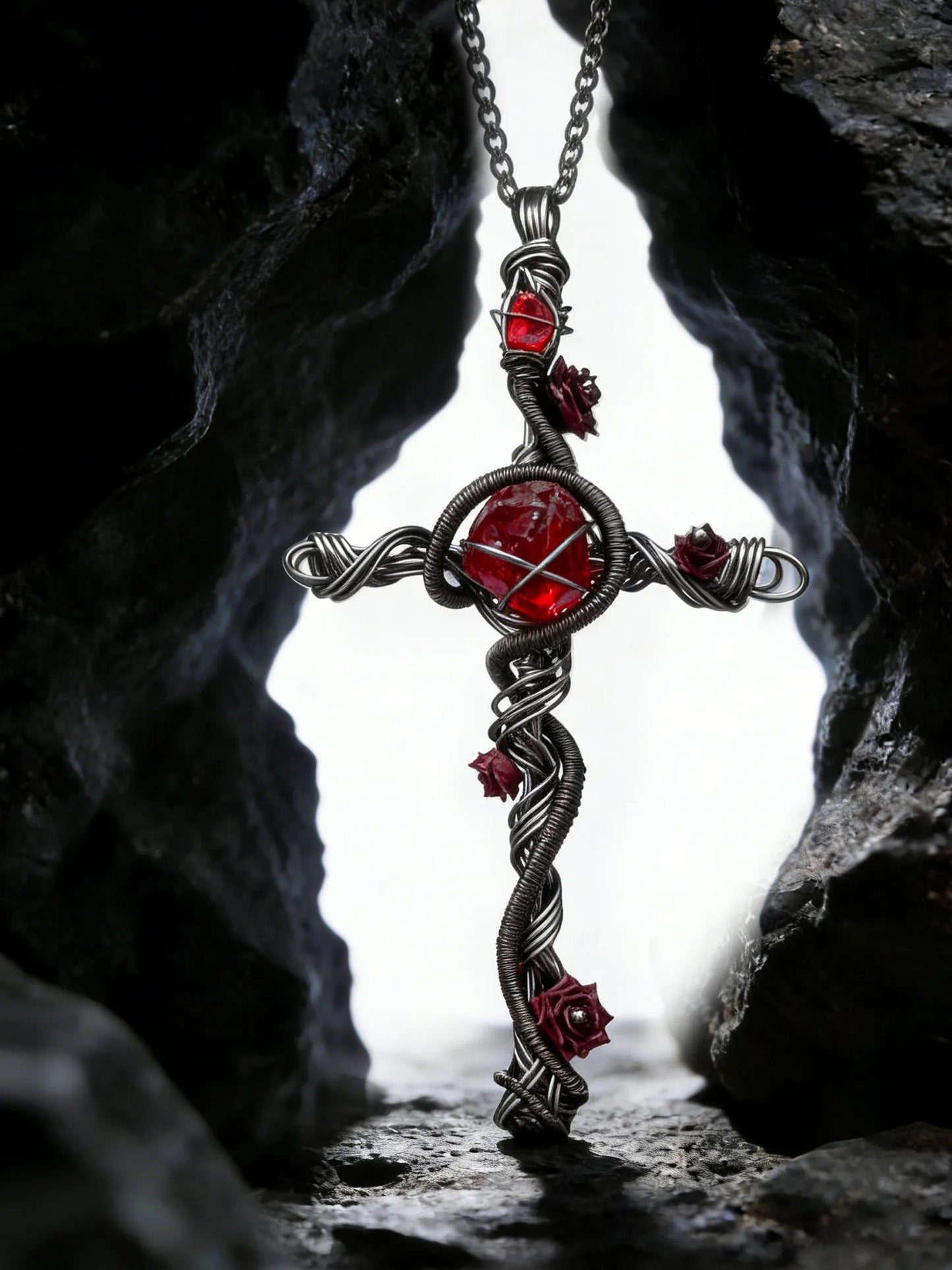Blood Rose Cross Pendant