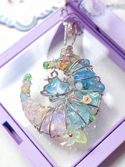 Cosmic Duo｜Blue Star & Moon Crystal Pendant