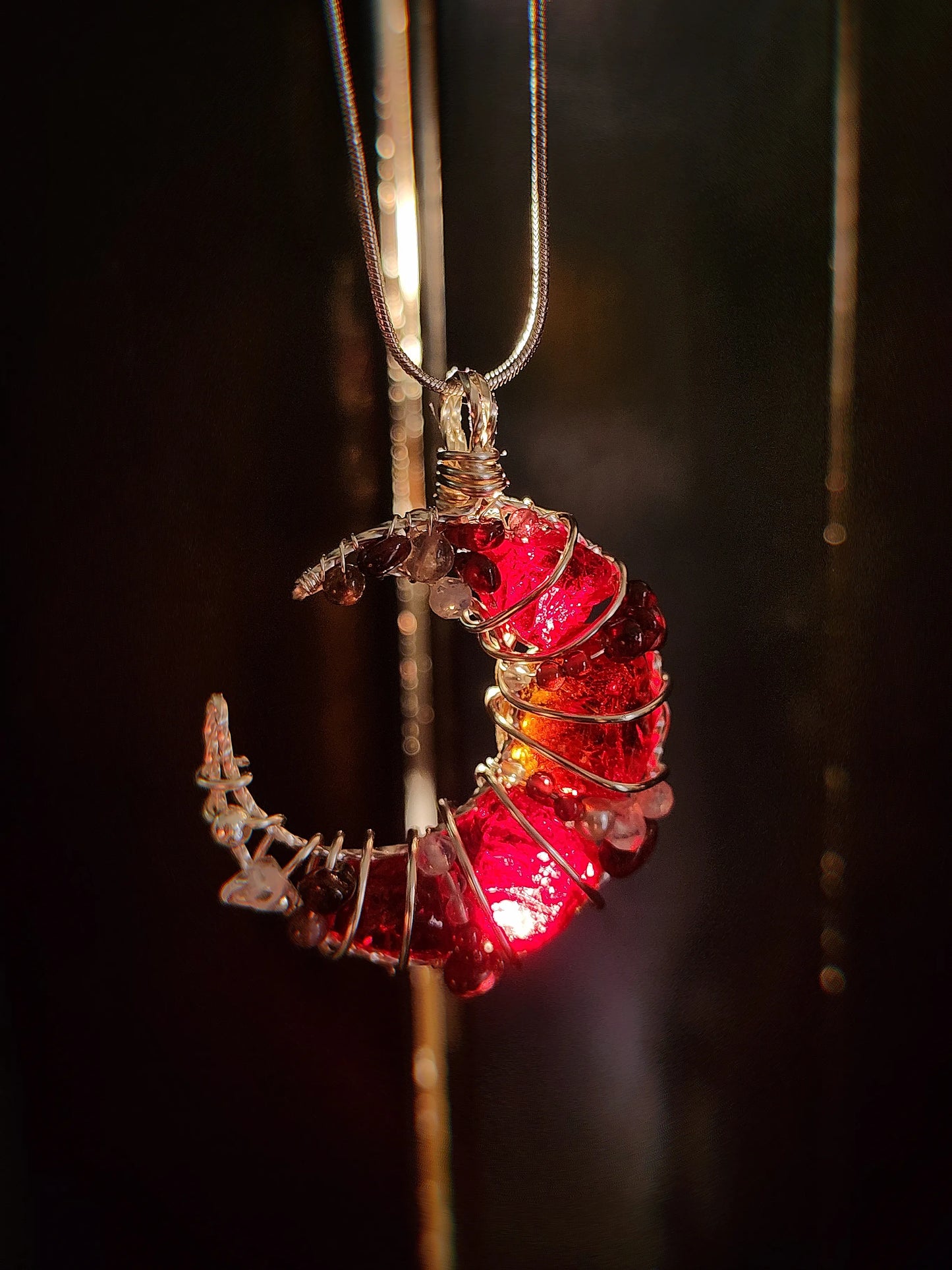 Garnet  Moon Crystal Pendant