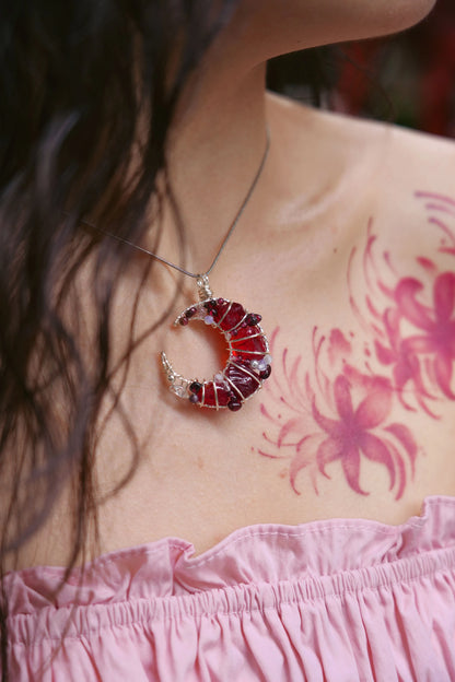 Garnet  Moon Crystal Pendant
