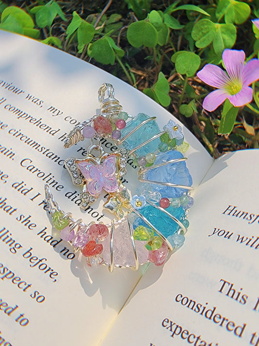 Pink Butterfly & Moon Crystal Pendant