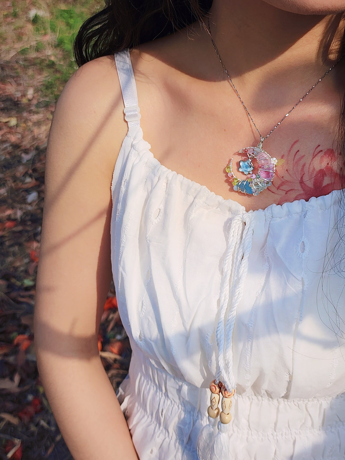 Blue Star & Moon Crystal Pendant
